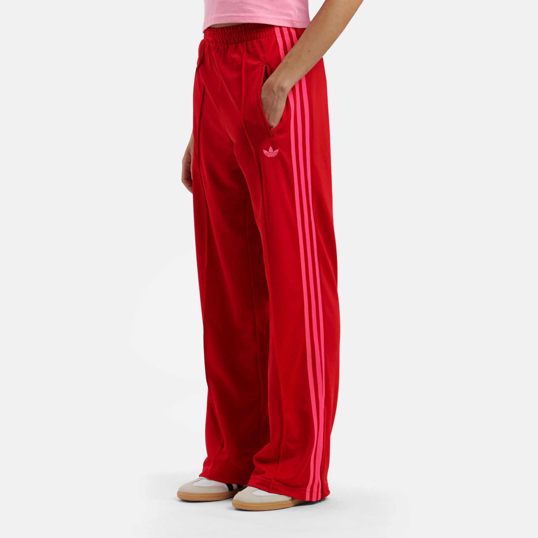 Pantaloni adidas Track adicolor Classic Firebird Loose, rosso/rosa