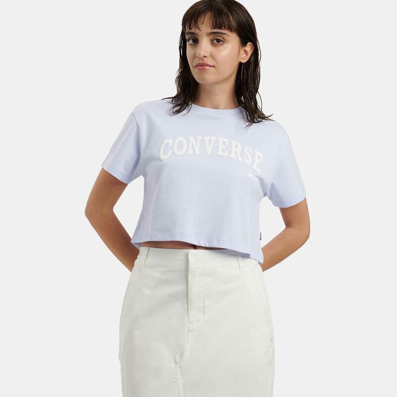 T-shirt Converse Collegiate Crop, azzurro/bianco