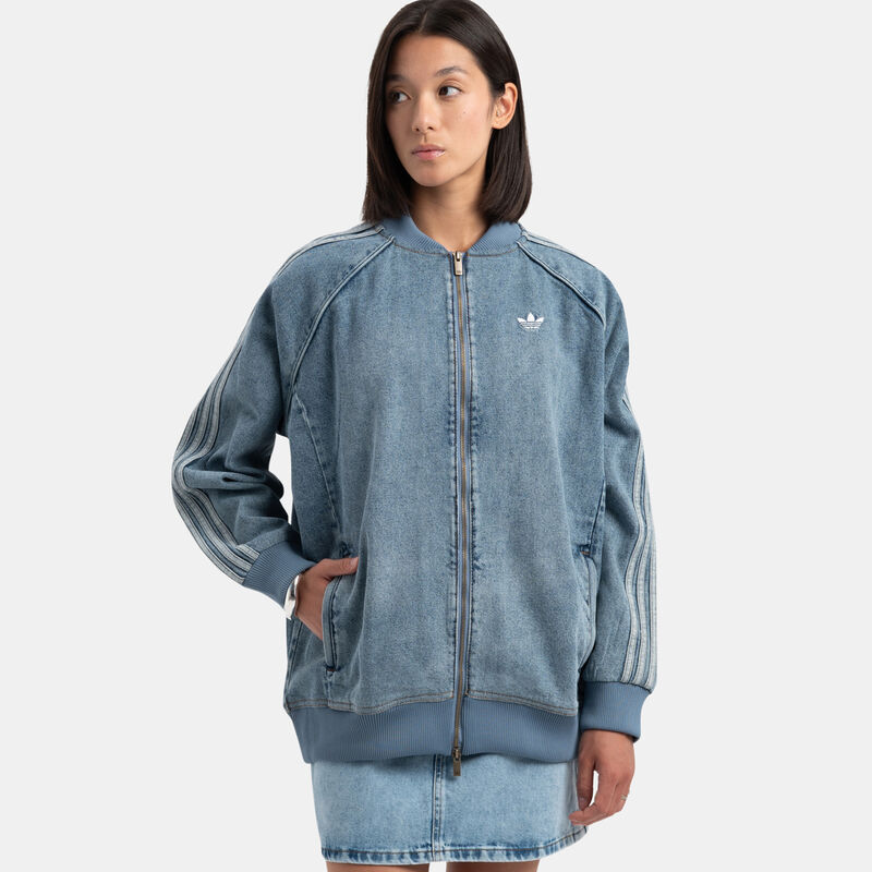 Felpa con zip adidas SST Denim, azzurro