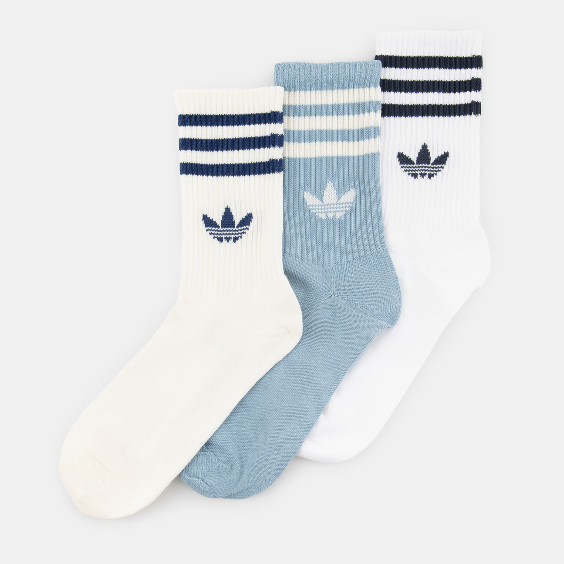 Calzini adidas 3 Stripes (3 paia), bianco/azzurro/blu