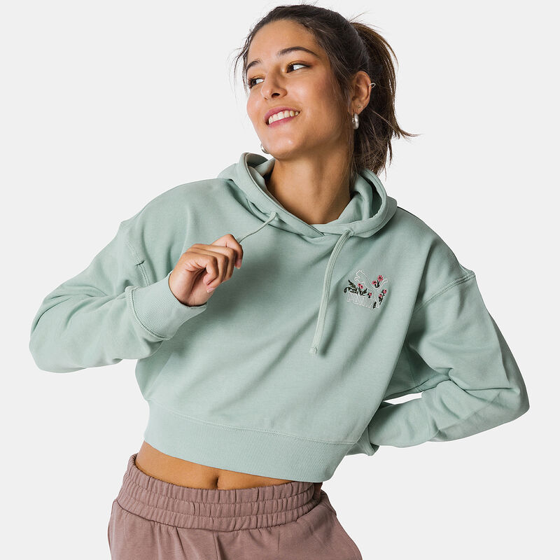Felpa Puma Classics Crop, verde/rosa/bianco