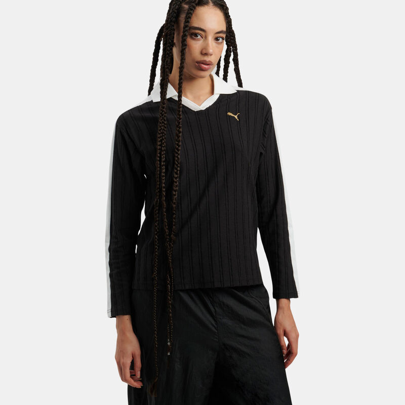 Maglia a maniche lunghe Puma T7 Polo, nero/bianco/oro