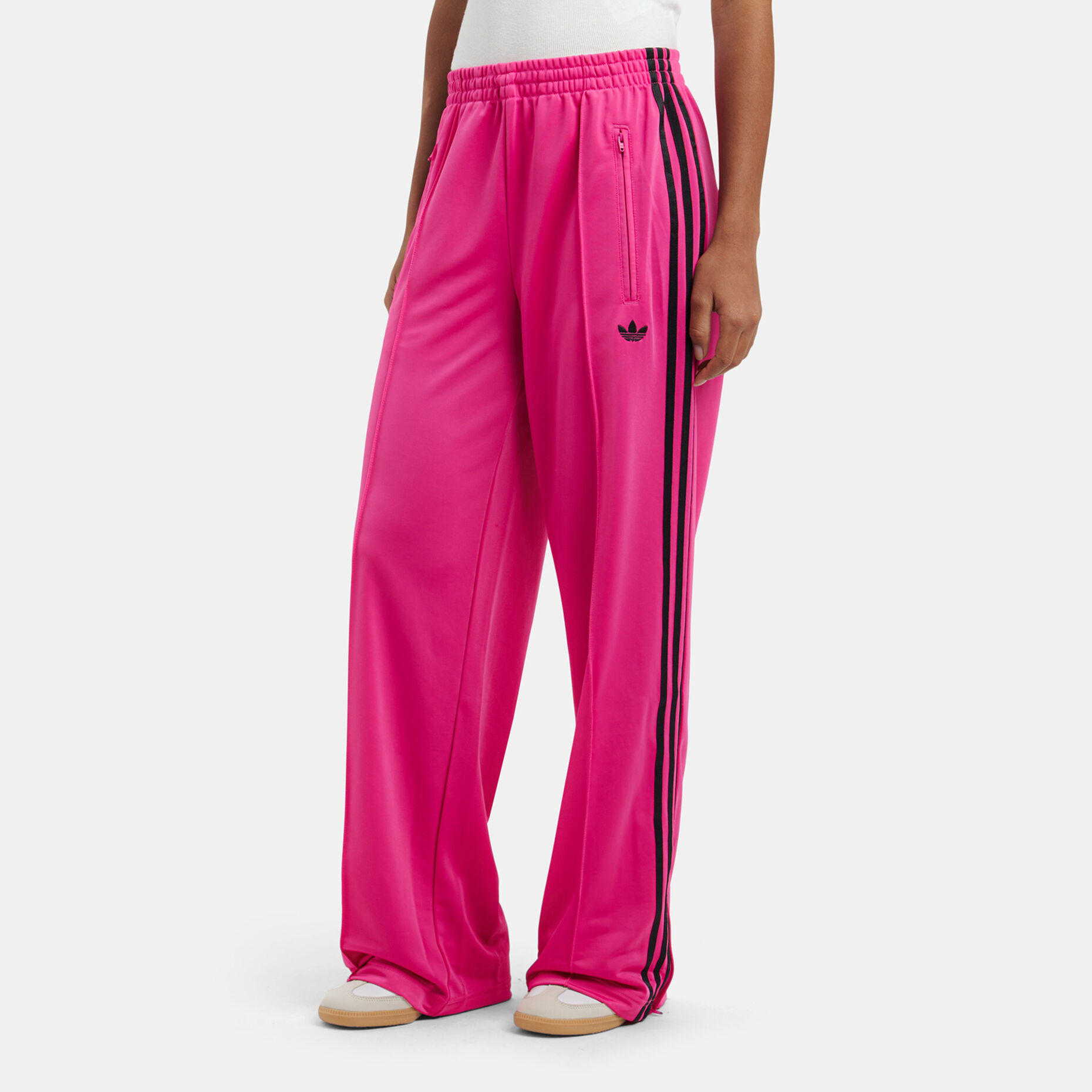 Pantaloni adidas Track adicolor Classic Firebird Loose, fucsia/nero