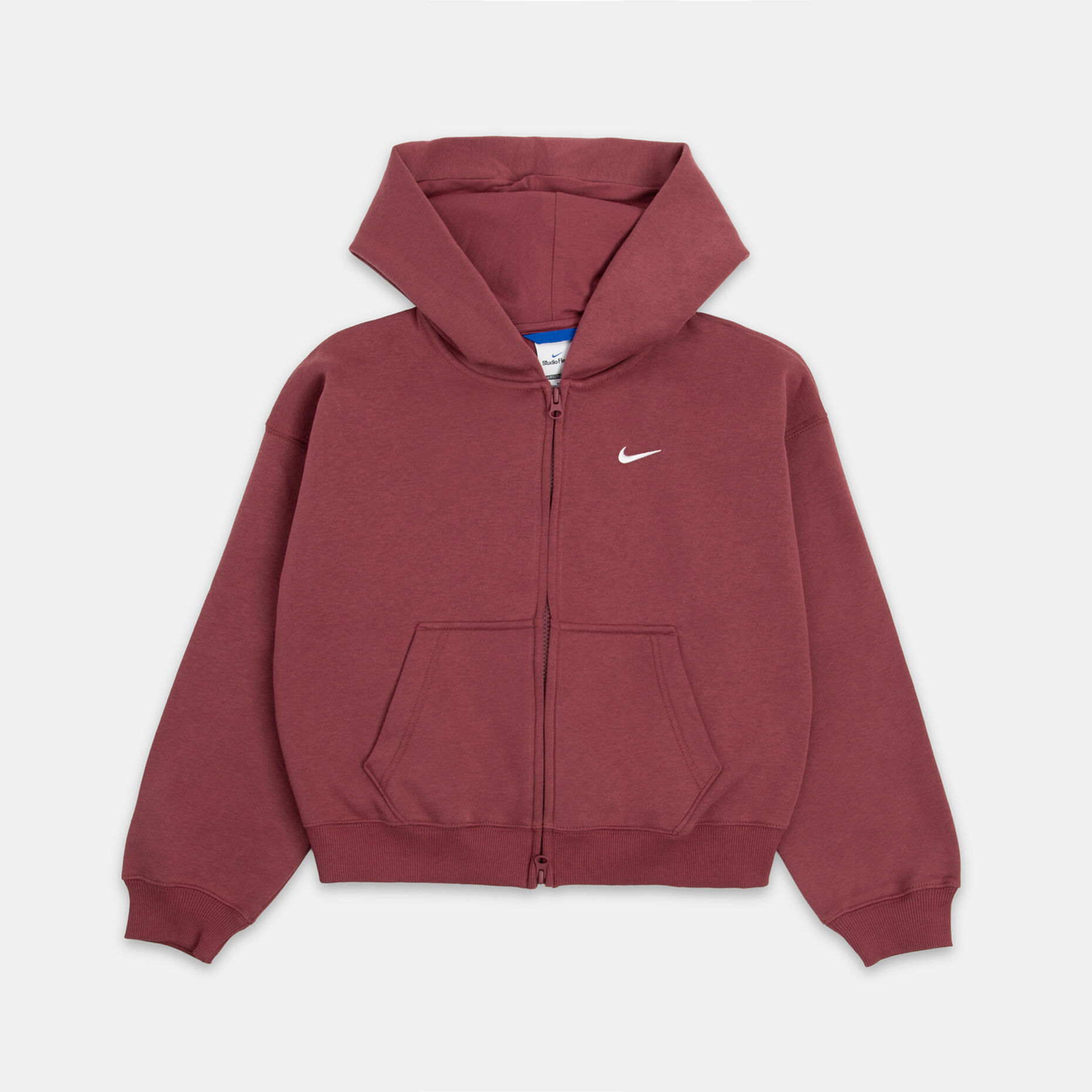 Felpa con zip Nike Sportswear Studio Fleece ragazzi, bordeaux