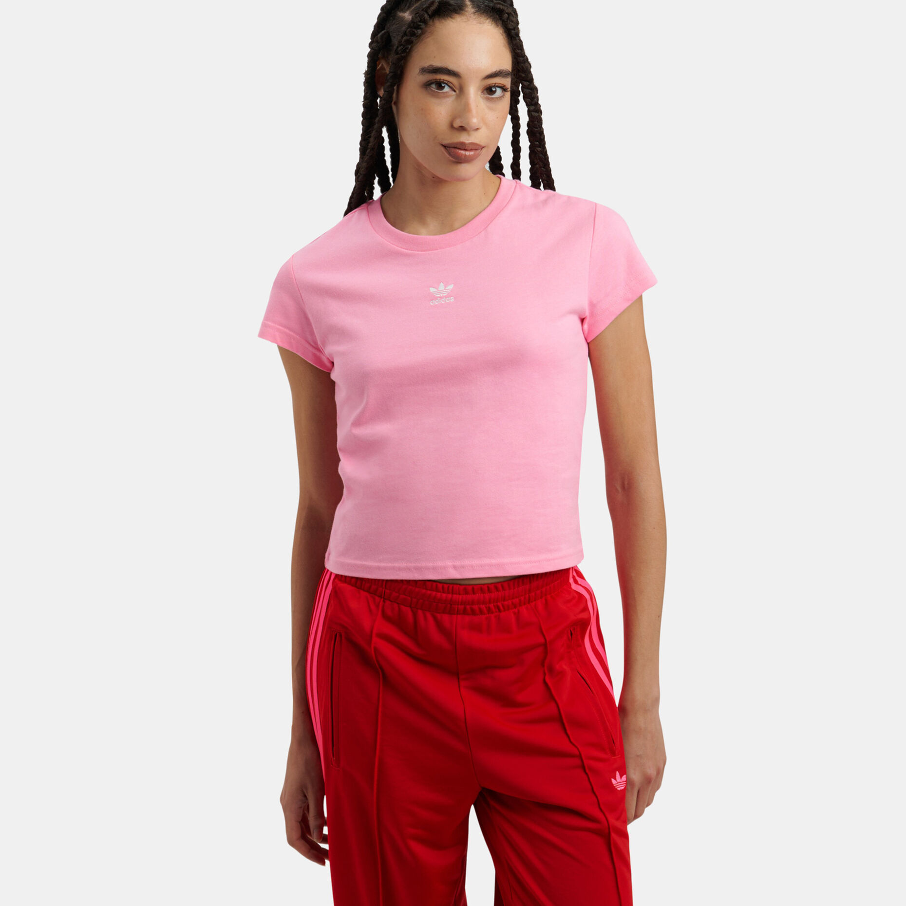 T-shirt adidas Essentials Slim, rosa/bianco