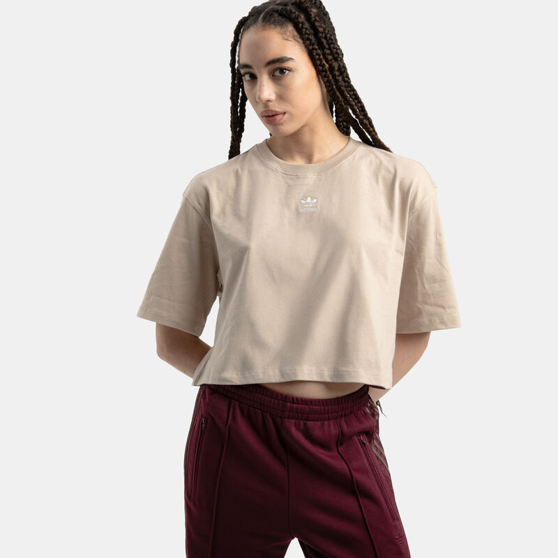 T-shirt adidas Essentials Crop, beige/bianco