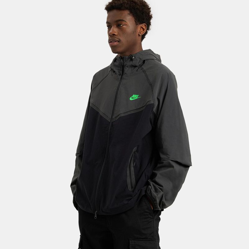 Felpa con zip Nike Tech Windrunner Woven, grigio/nero/verde