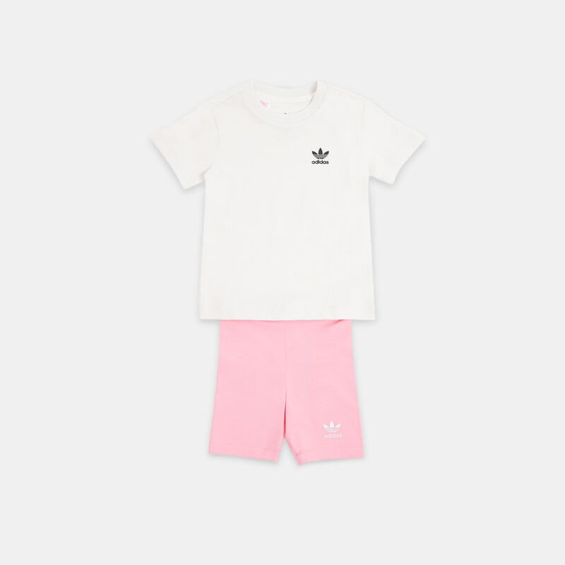 Completo adidas Cycling Shorts and Tee neonati, rosa/bianco