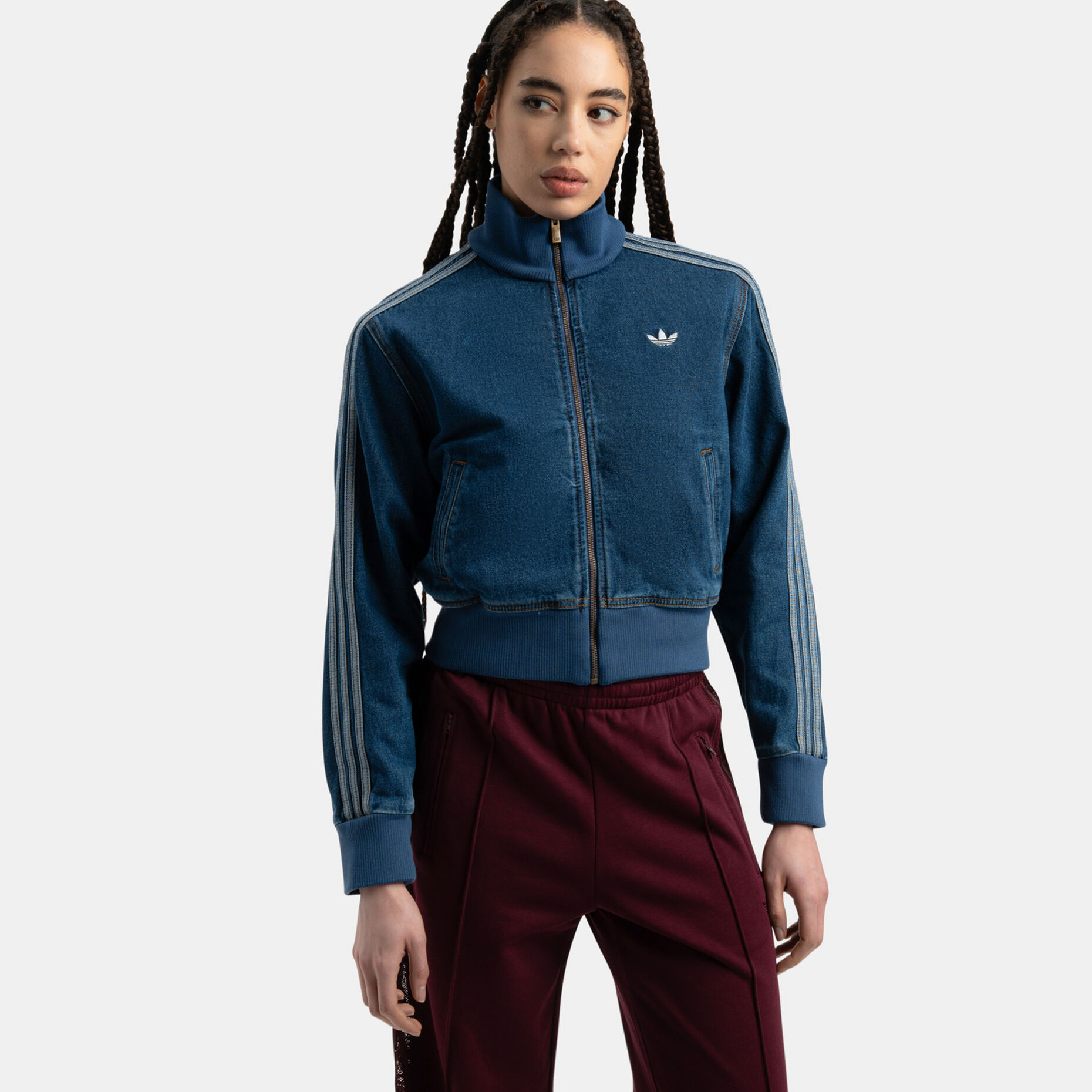 Felpa con zip adidas Firebird Denim, azzurro