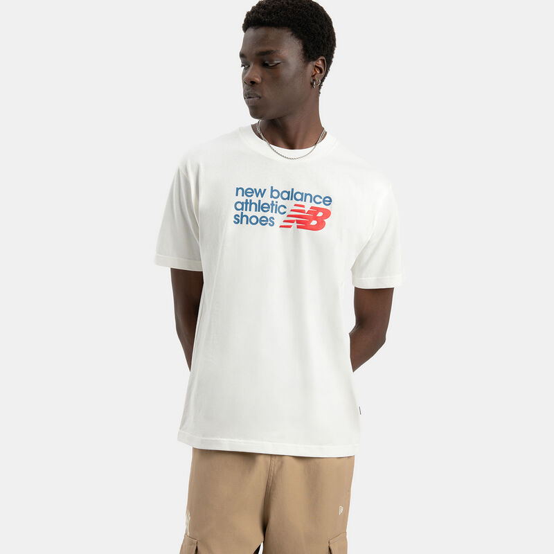 T-shirt New Balance Athletics Premium Relaxed Chest Logo, bianco/azzurro/rosso