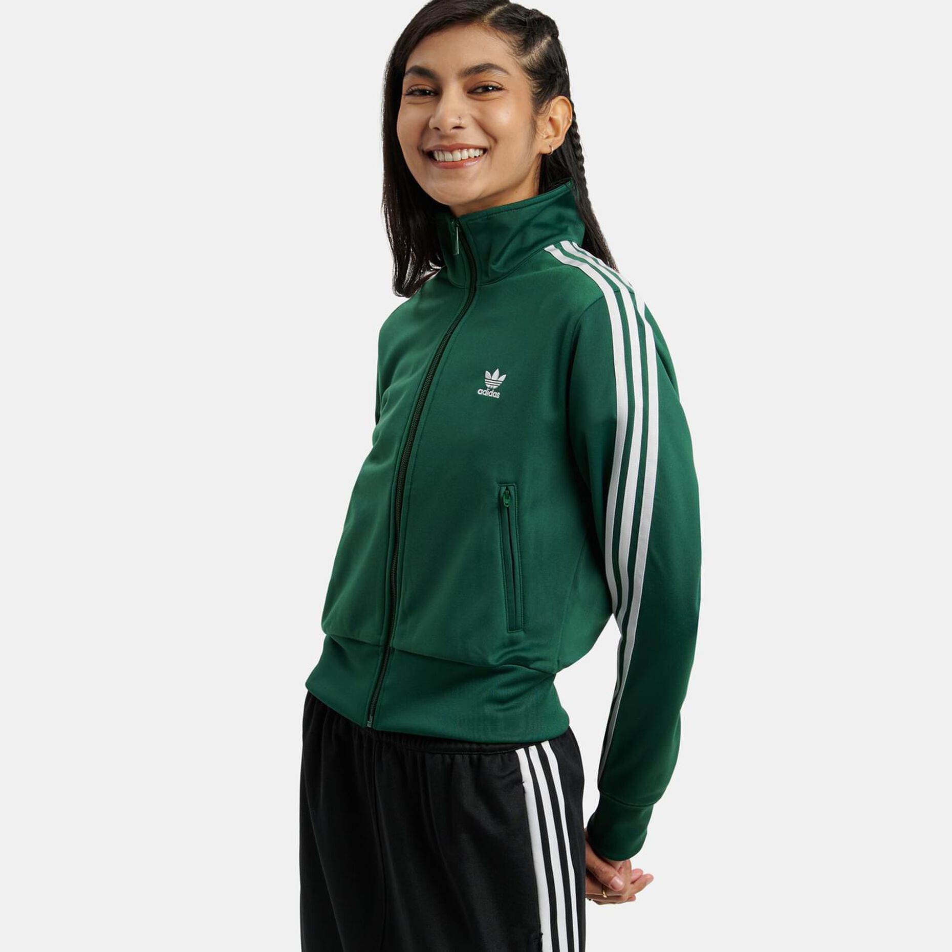 Felpa con zip adidas Track Top adicolor Classics Firebird, verde/bianco