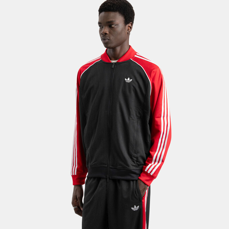 Felpa con zip adidas SST Mesh Loose, nero/rosso/bianco