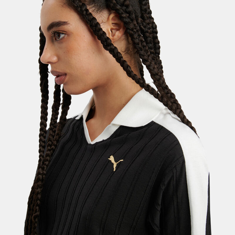 Maglia a maniche lunghe Puma T7 Polo, nero/bianco/oro