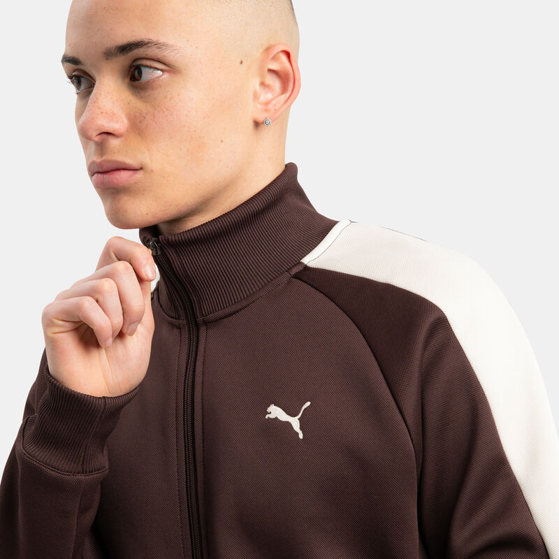 Felpa con zip Puma T7 Always On, marrone/bianco
