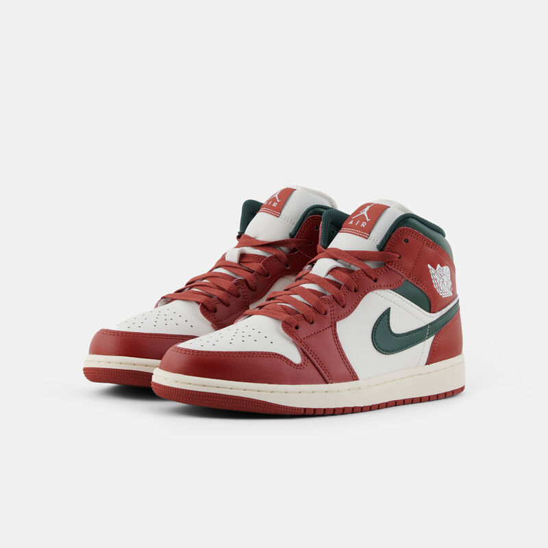 Air Jordan 1 Mid Redstone Midnight Green, rosso/verde/beige