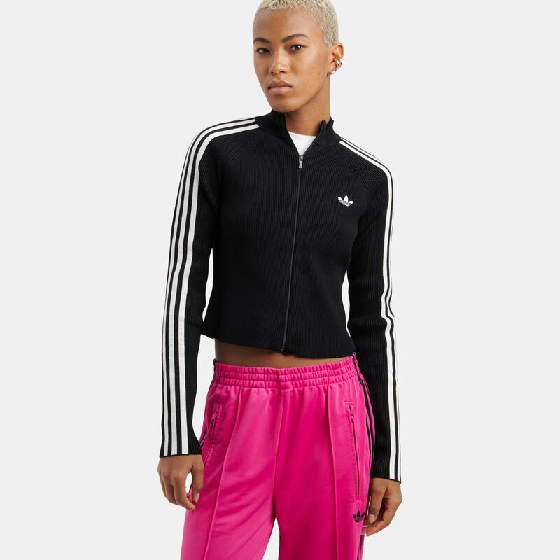 Felpa con zip adidas adicolor 3-Stripes Slim Knit, nero/bianco