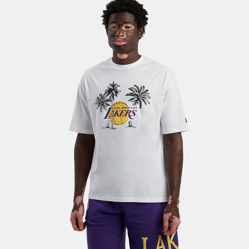 T-Shirt New Era LA Lakers NBA Palm Tree, bianco/nero/giallo