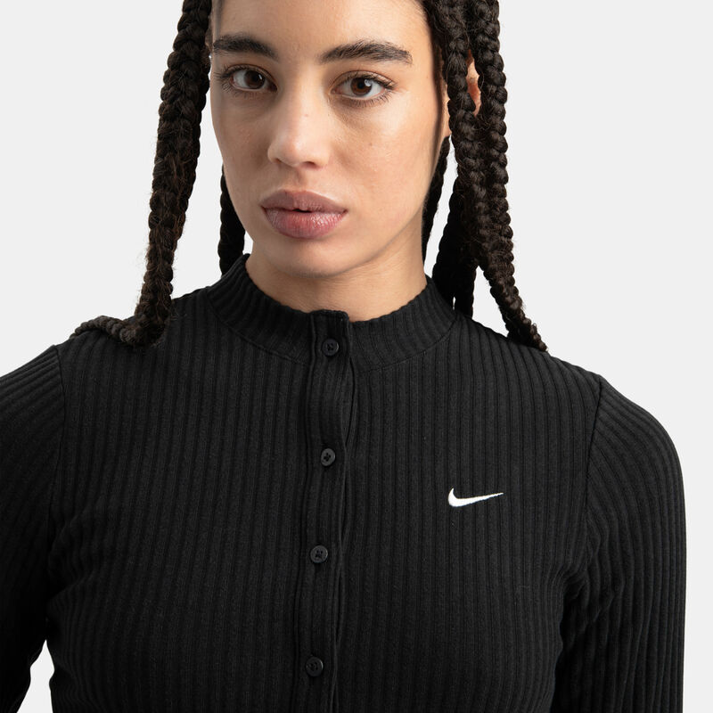 Cardigan Nike Chill Knit Wide Rib, nero/bianco