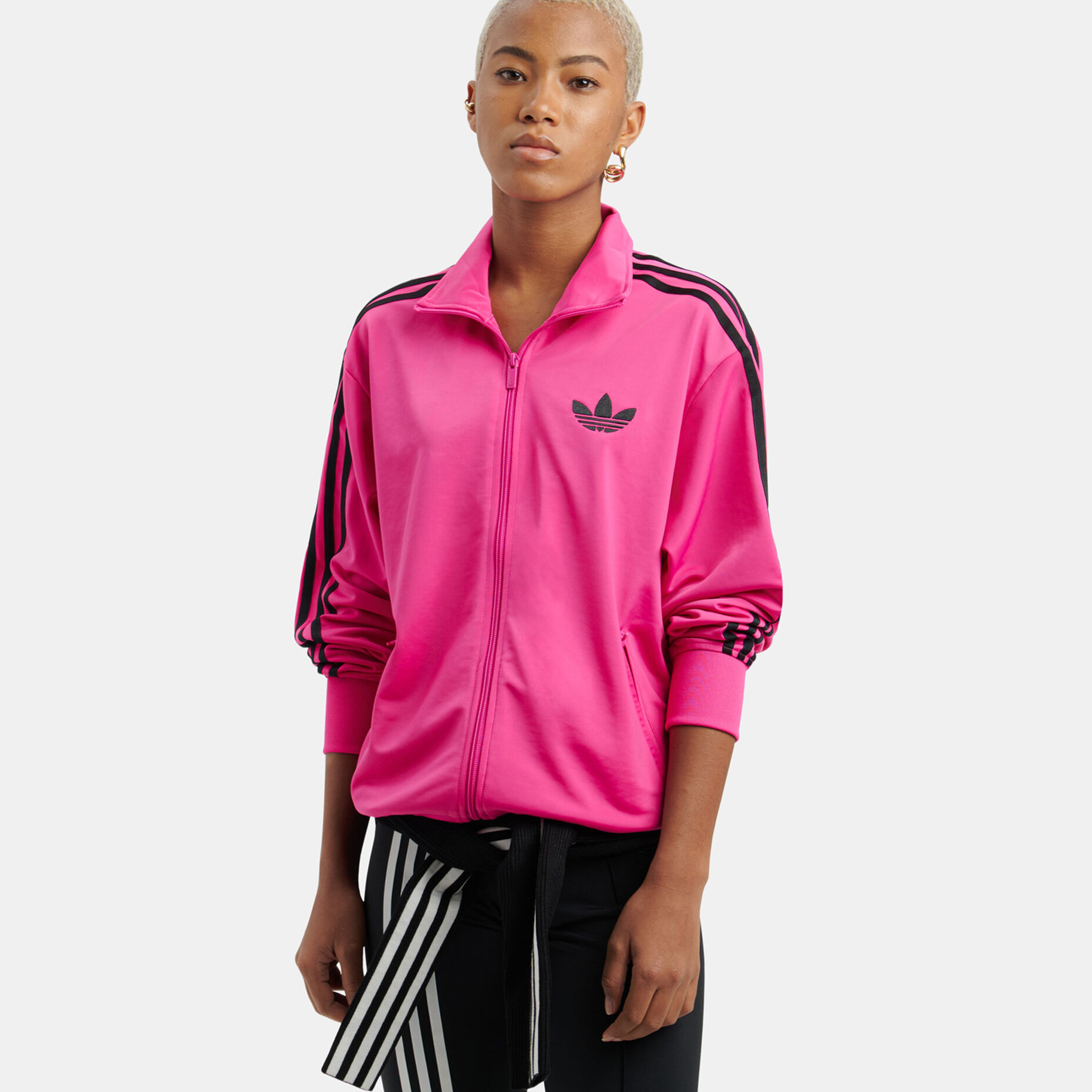 Felpa con zip adidas Track adicolor Classic Firebird Loose, fucsia/nero