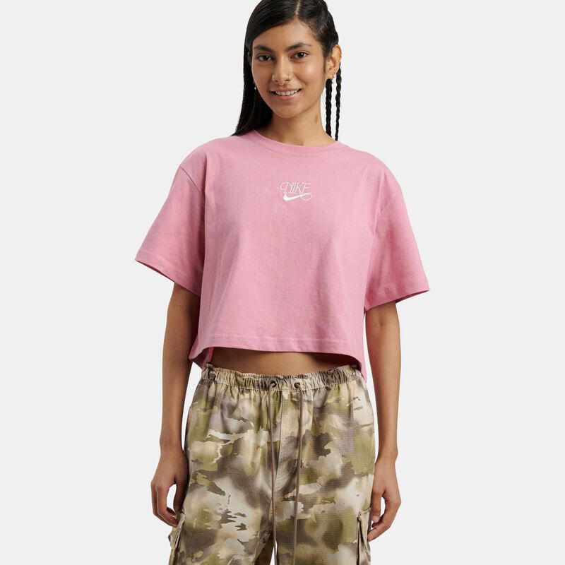 T-shirt Nike Sportswear Crop, rosa/bianco