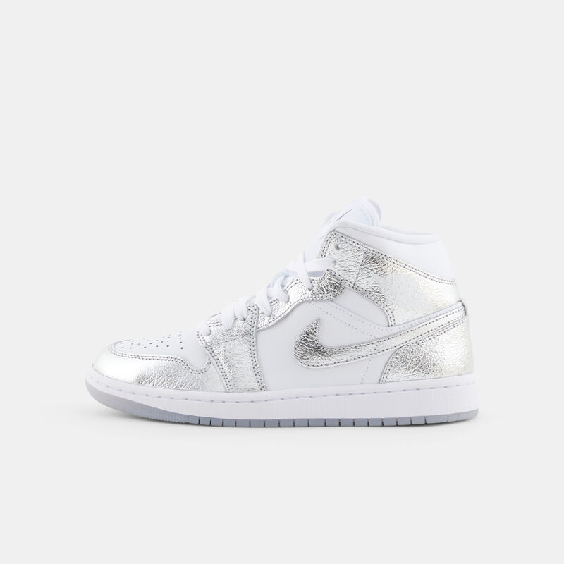 Air Jordan 1 Mid SE Crinkled Chrome (W), argento/bianco