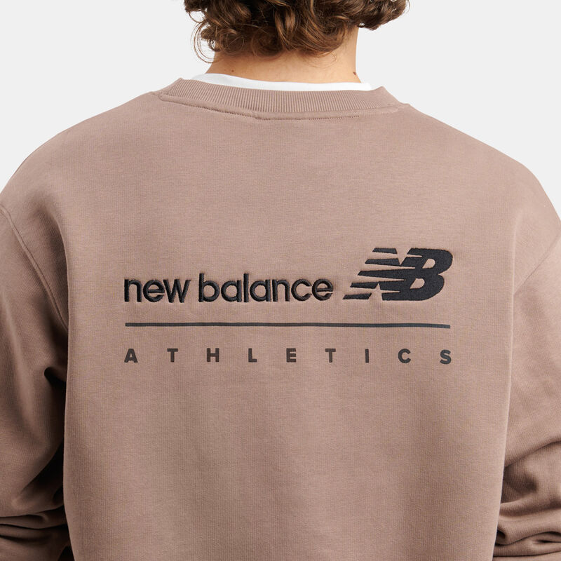 Felpa New Balance Linear Graphic Fleece Crew, marrone