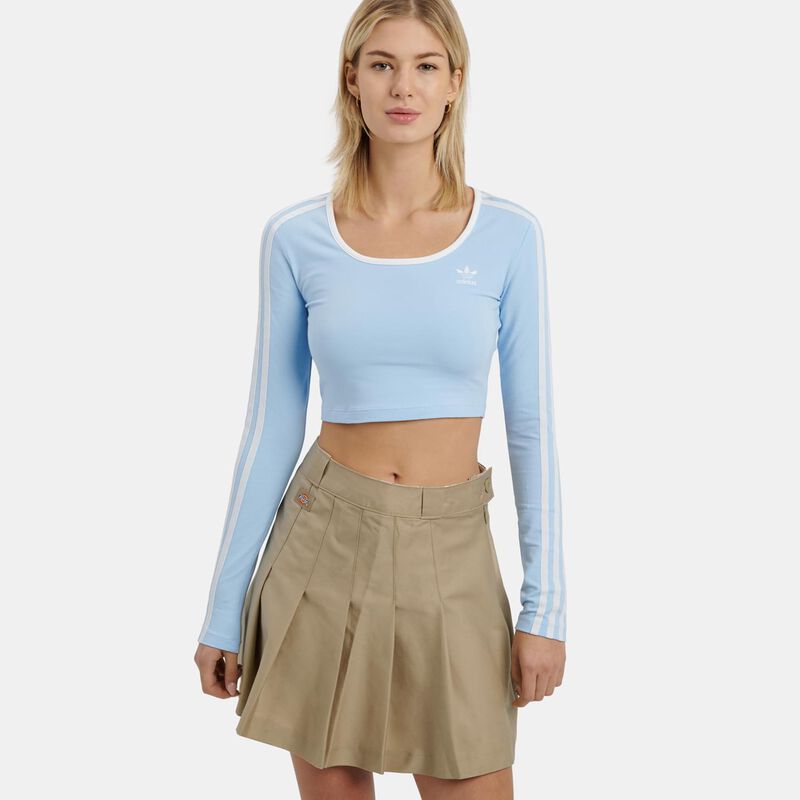 Maglia adidas adicolor 3-Stripes Long Sleeve Crop, azzurro/bianco