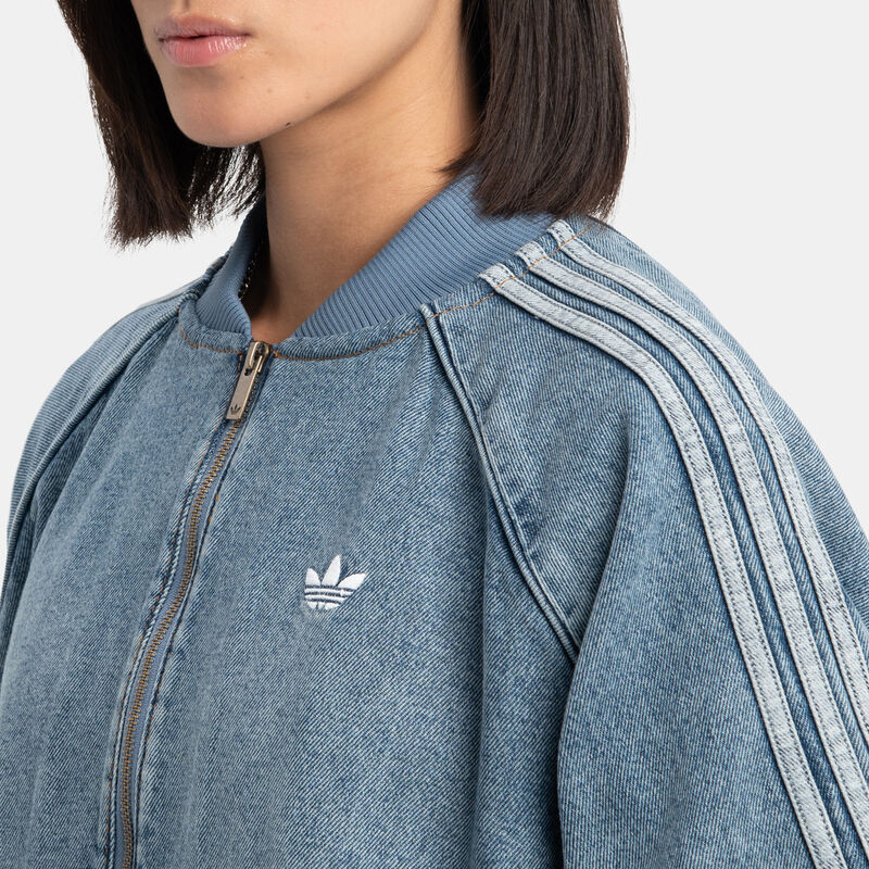 Felpa con zip adidas SST Denim, azzurro