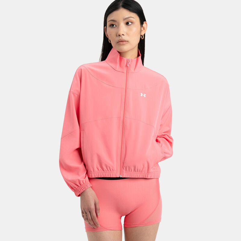 Felpa con zip Under Armour Rival Woven, rosa